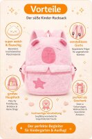 Capybara Plüsch Rucksack Kinder Rosa Pink – Kinderrucksack mit Hauptfach & Frontfach Reißverschluss, Verstellbare Schultergurte, Kuscheliger Mini Rucksack 28 x 25 x 10 cm