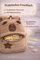 Capybara Plüsch Rucksack Kinder braun – Kinderrucksack mit Hauptfach & Frontfach Reißverschluss, Verstellbare Schultergurte, Kuscheliger Mini Rucksack 28 x 25 x 10 cm