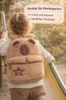 Capybara Plüsch Rucksack Kinder braun – Kinderrucksack mit Hauptfach & Frontfach Reißverschluss, Verstellbare Schultergurte, Kuscheliger Mini Rucksack 28 x 25 x 10 cm