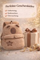 Capybara Plüsch Rucksack Kinder braun – Kinderrucksack mit Hauptfach & Frontfach Reißverschluss, Verstellbare Schultergurte, Kuscheliger Mini Rucksack 28 x 25 x 10 cm