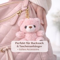 Plüsch Bär Schlüsselanhänger 13 cm – Kuscheliger Teddy Anhänger mit goldfarbenem Schlüsselring – Weiches Stofftier für Tasche, Rucksack oder Schlüsselbund – rosa