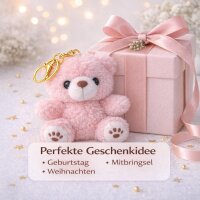 Plüsch Bär Schlüsselanhänger 13 cm – Kuscheliger Teddy Anhänger mit goldfarbenem Schlüsselring – Weiches Stofftier für Tasche, Rucksack oder Schlüsselbund – rosa