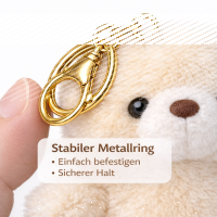 Pl&uuml;sch B&auml;r Schl&uuml;sselanh&auml;nger 13 cm &ndash; Kuscheliger Teddy Anh&auml;nger mit goldfarbenem Schl&uuml;sselring &ndash; Weiches Stofftier f&uuml;r Tasche, Rucksack oder Schl&uuml;sselbund &ndash; beige