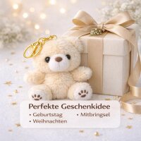 Plüsch Bär Schlüsselanhänger 13 cm – Kuscheliger Teddy Anhänger mit goldfarbenem Schlüsselring – Weiches Stofftier für Tasche, Rucksack oder Schlüsselbund – beige