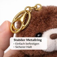 Pl&uuml;sch B&auml;r Schl&uuml;sselanh&auml;nger 13 cm &ndash; Kuscheliger Teddy Anh&auml;nger mit goldfarbenem Schl&uuml;sselring &ndash; Weiches Stofftier f&uuml;r Tasche, Rucksack oder Schl&uuml;sselbund &ndash; B&auml;r Anh&auml;nger dunkelbraun