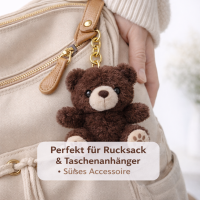 Pl&uuml;sch B&auml;r Schl&uuml;sselanh&auml;nger 13 cm &ndash; Kuscheliger Teddy Anh&auml;nger mit goldfarbenem Schl&uuml;sselring &ndash; Weiches Stofftier f&uuml;r Tasche, Rucksack oder Schl&uuml;sselbund &ndash; B&auml;r Anh&auml;nger dunkelbraun