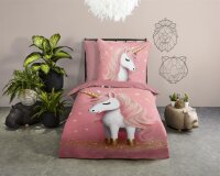 Pure Bettwäsche 135x200 + 1 x 80x80 cm Mikrofaser Sparkles Einhorn rosa