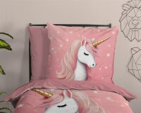 Pure Bettwäsche 135x200 + 1 x 80x80 cm Mikrofaser Sparkles Einhorn rosa