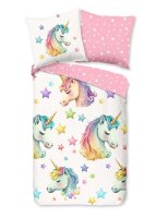 Pure Bettwäsche 135x200 + 1 x 80x80 cm Mikrofaser Fancy Regenbogen Einhorn bunt