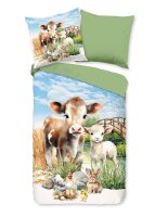 Pure Bettw&auml;sche 135x200 + 1 x 80x80 cm Mikrofaser Farm Bauernhoftiere bunt