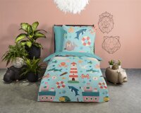 Pure Bettwäsche 135x200 + 1 x 80x80 cm Mikrofaser Sailor Meerestiere blau