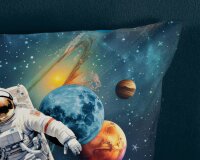 Pure Bettwäsche 135x200 + 1 x 80x80 cm Mikrofaser Saros Astronaut im Weltraum blau