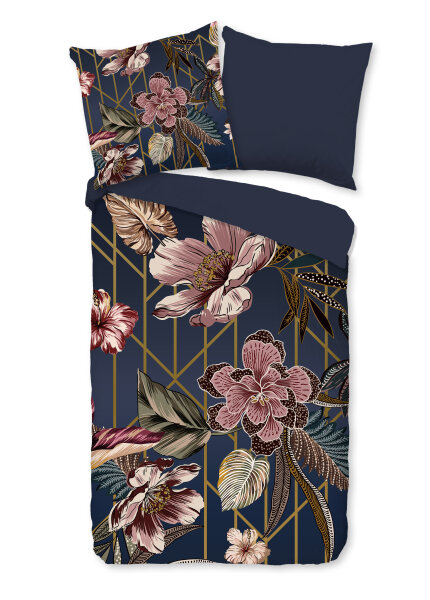 Pure Bettw&auml;sche 155x220 + 1 x 80x80 cm Mikrofaser Jos Blumen blau
