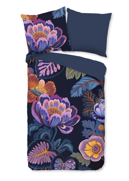 Pure Bettwäsche 135x200 + 1 x 80x80 cm Mikrofaser Sharira Blumen blau
