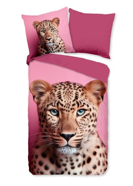 Pure Bettwäsche 155x220 + 1 x 80x80 cm Mikrofaser Leona Panther rosa