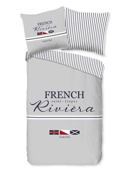 Pure Bettw&auml;sche 155x220 + 1 x 80x80 cm Mikrofaser French Franz&ouml;sische Riviera / maritim grau