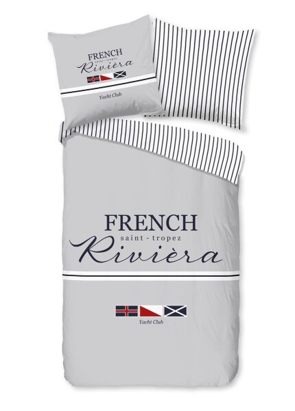 Pure Bettwäsche 200x200 + 2 x 80x80 cm Mikrofaser French Französische Riviera / maritim grau