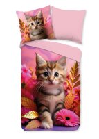 Good Morning Bettwäsche 135x200 + 1 x 80x80 cm Renforcé Kadi Kätzchen Katze rosa