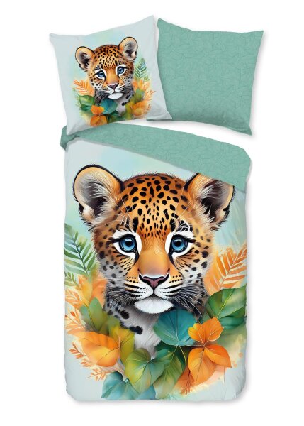 Good Morning Bettwäsche 135x200 + 1 x 80x80 cm Renforcé Lodewijk Boho Tiger grün