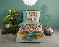 Good Morning Bettwäsche 135x200 + 1 x 80x80 cm Renforcé Lodewijk Boho Tiger grün