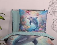 Good Morning Bettwäsche 135x200 + 1 x 80x80 cm Renforcé Baya Delfin und Fische bunt