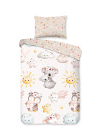 Good Morning Bettw&auml;sche 100x135 + 1 x  40x60 cm Renforc&eacute; Hugs Tiere mit ihren Babys natur