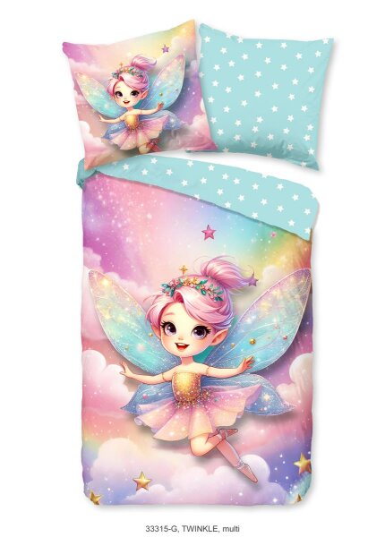 Good Morning Bettw&auml;sche 135x200 + 1 x 80x80 cm Renforc&eacute; Twinkle Fee in Regenbogenfarben bunt