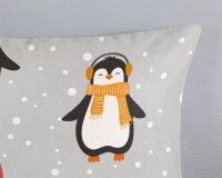 Good Morning Bettwäsche 135x200 + 1 x 80x80 cm Flanell Liam Pinguine mit Mütze und Schal grau