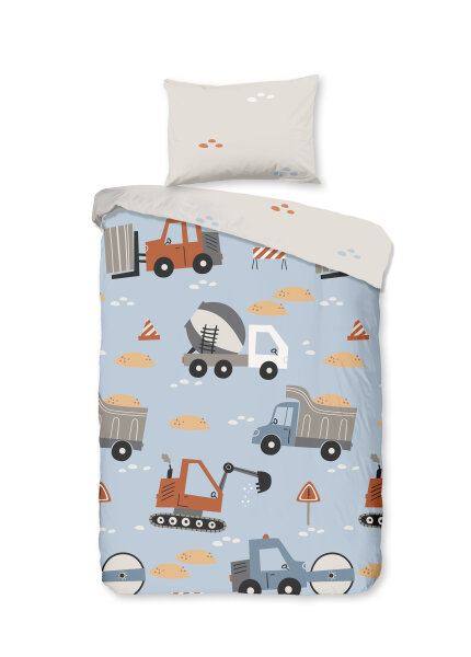 Good Morning Bettwäsche 120x150 + 1 x 60x70 cm Renforcé Mack Bagger, Zementwagen und andere Fahrzeuge blau