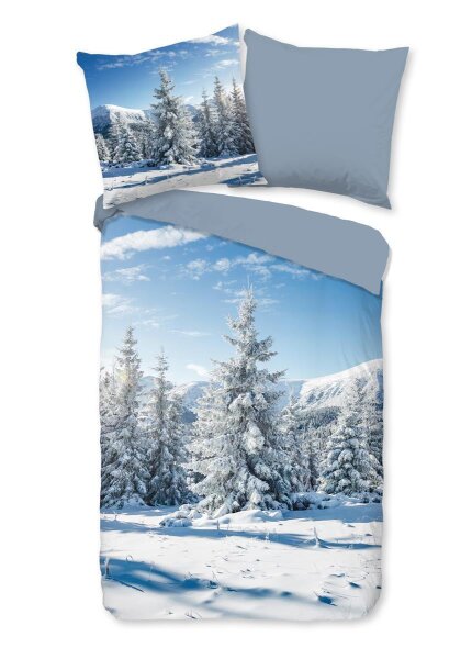 Good Morning Bettwäsche 135x200 + 1 x 80x80 cm Flanell Albert Schnee / Winterlandschaft blau