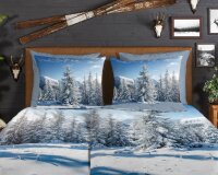 Good Morning Bettwäsche 135x200 + 1 x 80x80 cm Flanell Albert Schnee / Winterlandschaft blau