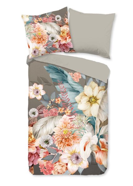 Good Morning Bettwäsche 135x200 + 1 x 80x80 cm Flanell Rhode Blumen braun