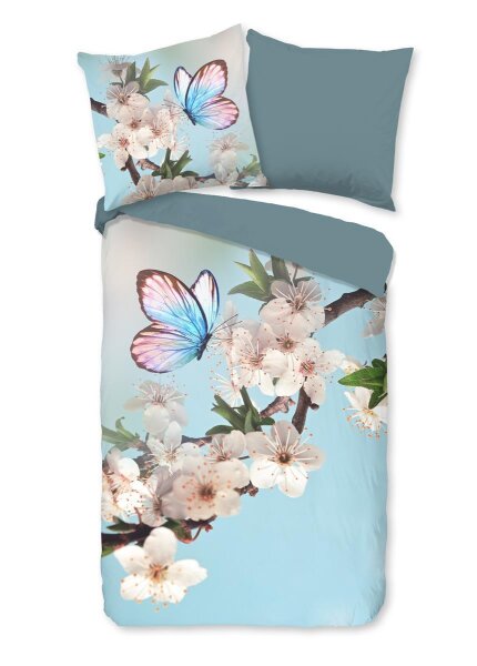 Good Morning Bettw&auml;sche 135x200 + 1 x 80x80 cm Renforc&eacute; Mayla Blumen und Schmetterlinge blau
