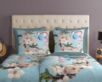 Good Morning Bettw&auml;sche 155x220 + 1 x 80x80 cm Renforc&eacute; Mayla Blumen und Schmetterlinge blau