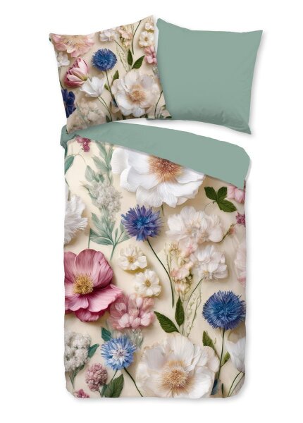 Good Morning Bettwäsche 155x220 + 1 x 80x80 cm Flanell Zelma Blumen natur