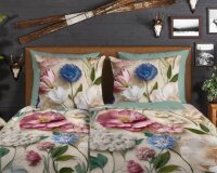 Good Morning Bettwäsche 155x220 + 1 x 80x80 cm Flanell Zelma Blumen natur