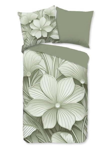 Good Morning Bettwäsche 155x220 + 1 x 80x80 cm Renforcé Artdeco Blumen grün