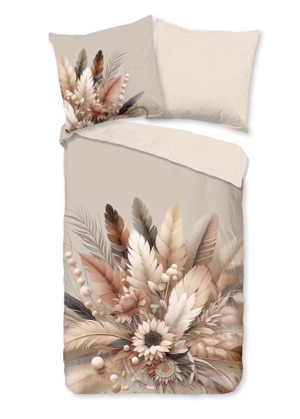 Good Morning Bettwäsche 135x200 + 1 x 80x80 cm Flanell Barro Blumen natur