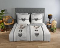 Good Morning Bettw&auml;sche 155x220 + 1 x 80x80 cm Renforc&eacute; Bernet romantische winterliche Herzen grau