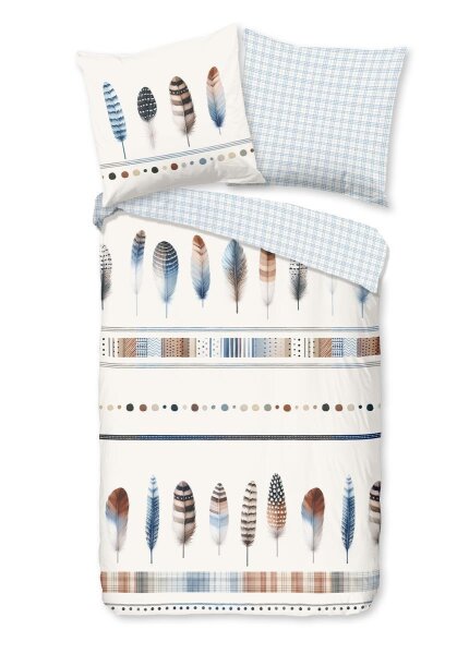 Good Morning Bettwäsche 155x220 + 1 x 80x80 cm Flanell Niba Federn im Boho-Stil blau