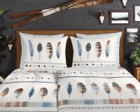 Good Morning Bettwäsche 155x220 + 1 x 80x80 cm Flanell Niba Federn im Boho-Stil blau