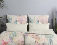 HIP Bettw&auml;sche 135x200 + 1 x 80x80 cm Mako Satin Maysa Mandalas, Blumen und Schmetterlinge natur