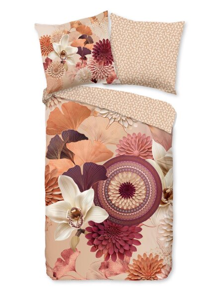 HIP Bettwäsche 200x200 + 2 x 80x80 cm Mako Satin Quente Mandalas und Blumen natur