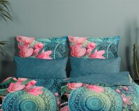 HIP Bettwäsche 155x220 + 1 x 80x80 cm Mako Satin Zarha Mandalas und Blumen blau