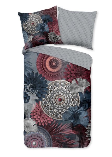 HIP Bettw&auml;sche 135x200 + 1 x 80x80 cm Flanell Makenna Mandalas, Blumen und Reh grau