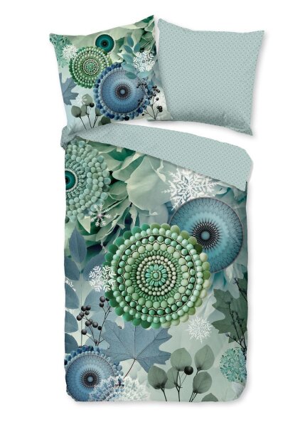 HIP Bettwäsche 200x200 + 2 x 80x80 cm Flanell Iselin Mandalas und Blätter grün