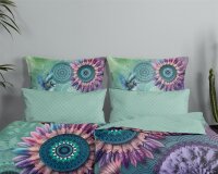 HIP Bettw&auml;sche 135x200 + 1 x 80x80 cm Mako Satin Vespera Mandalas mit Pflanzen und V&ouml;geln gr&uuml;n