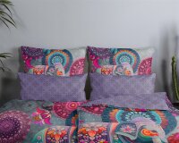 HIP Bettwäsche 155x220 + 1 x 80x80 cm Mako Satin Abhay bunte Mandalas und ein Elefant lila