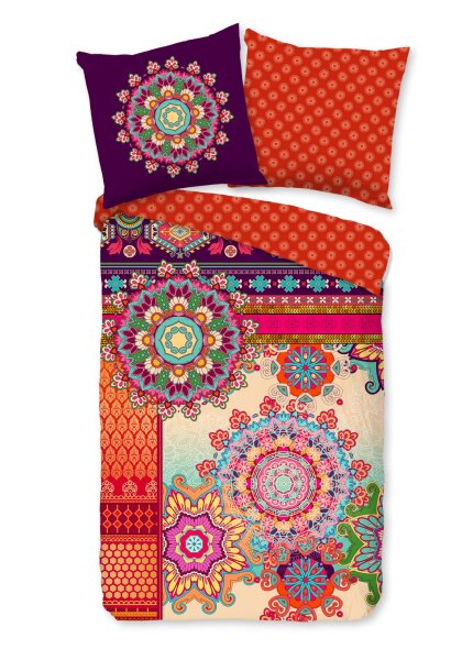 HIP Bettw&auml;sche 135x200 + 1 x 80x80 cm Mako Satin Sherhia bunte Mandalas bunt