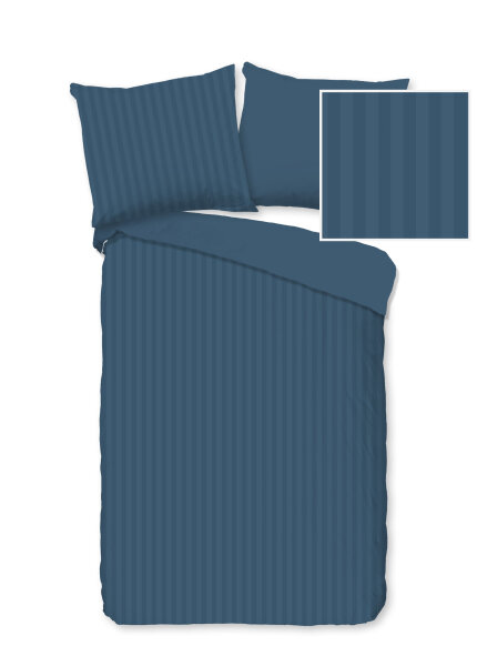 Descanso Bettwäsche 100x135 + 1 x  40x60 cm Mako Satin Hotel Sevilla ruhiger Satin-Streifen blau